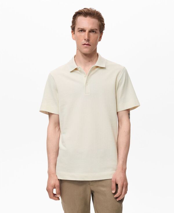 マンゴ メンズ アウター ニット・セーター ポロシャツ ニット MANGO Mens Fine RibKnit Polo Shirt Ivory White ホワイト 14,235円