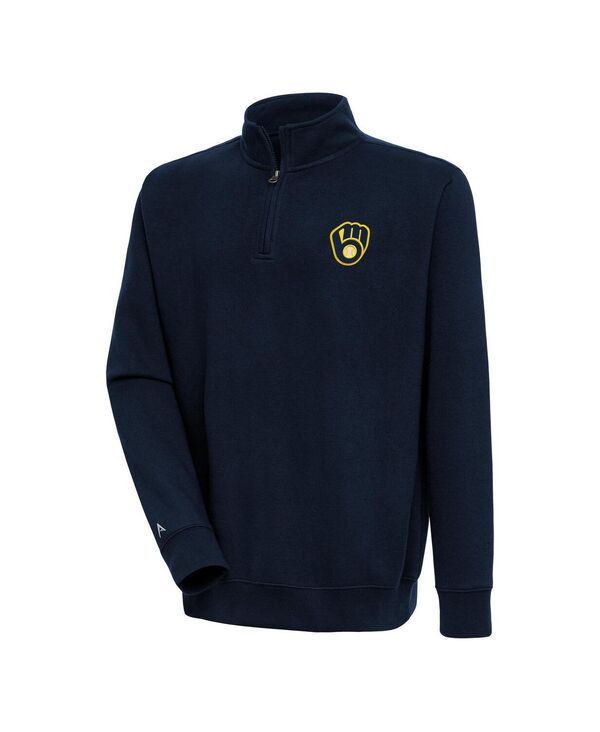 【送料無料】 アンティグア メンズ パーカー・スウェット アウター Mens Navy Milwaukee Brewers Victory QuarterZip Pullover Sweatshirt