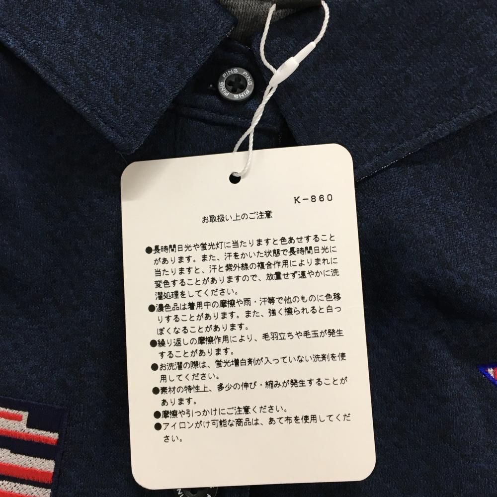 新品】ピン 半袖ポロシャツ ネイビー 星条旗風ワッペン レディース S
