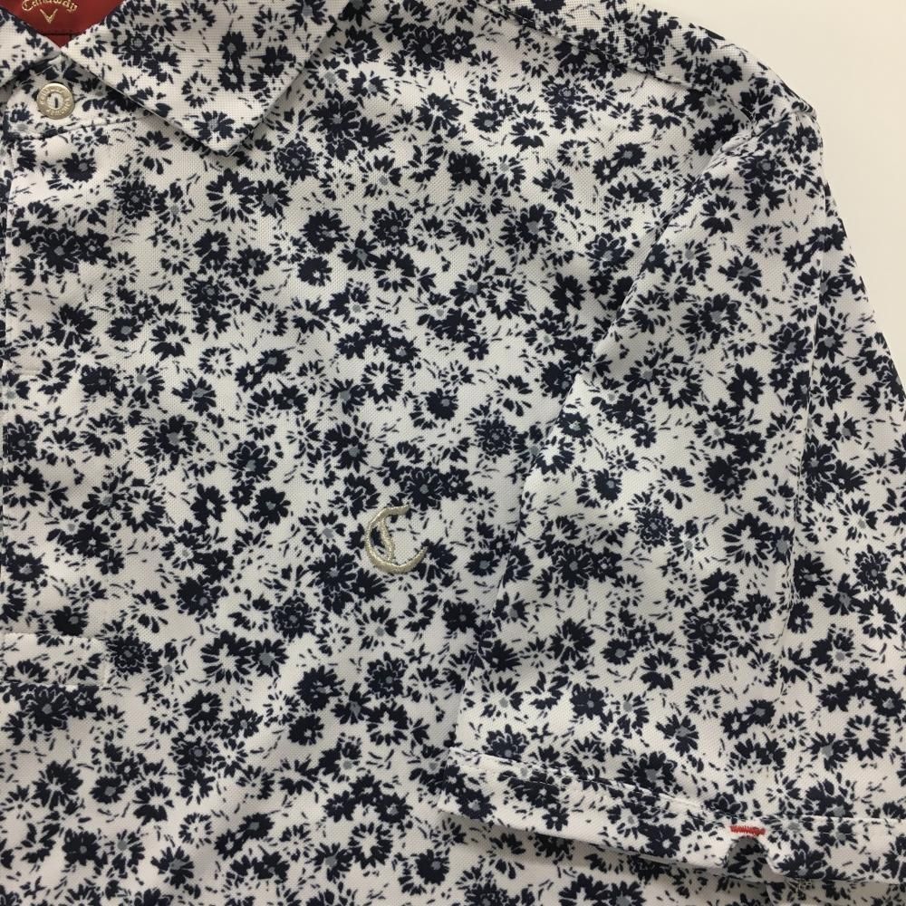 【超美品】キャロウェイ レッドレーベル 半袖ポロシャツ 白×ネイビー 小花柄 胸ロゴ刺しゅう メンズ LL ゴルフウェア Callaway