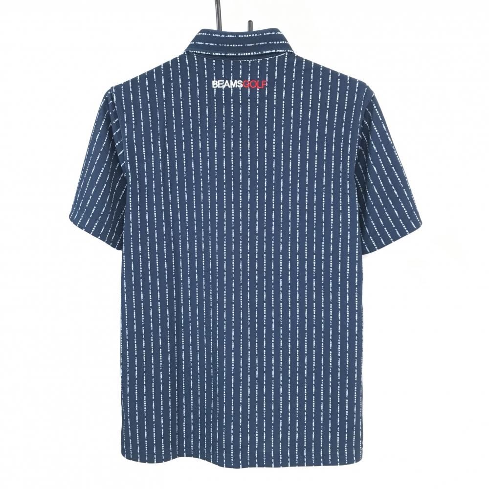 美品】ビームスゴルフ 半袖ポロシャツ ネイビー×白 ロゴストライプ