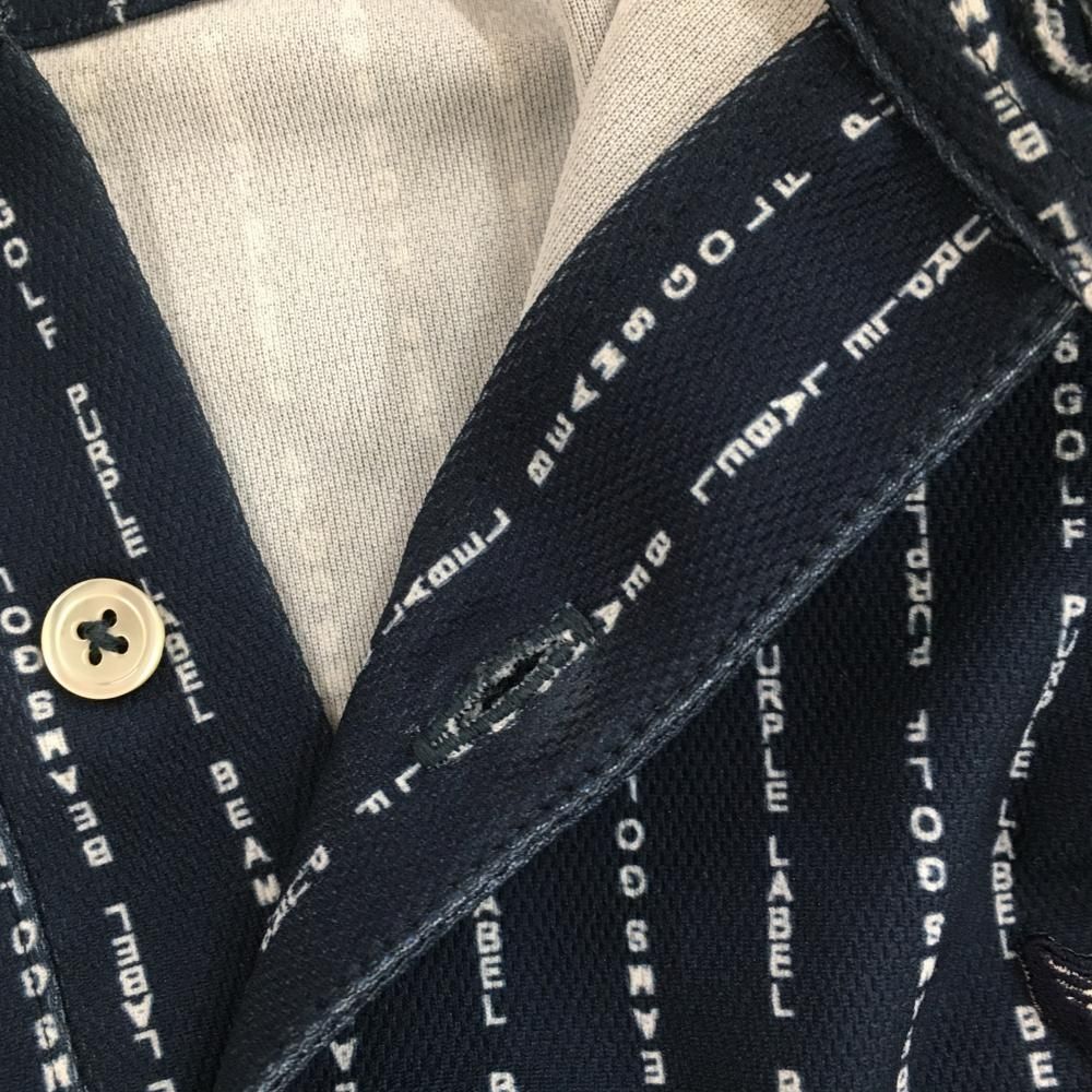 美品】ビームスゴルフ 半袖ポロシャツ ネイビー×白 ロゴストライプ