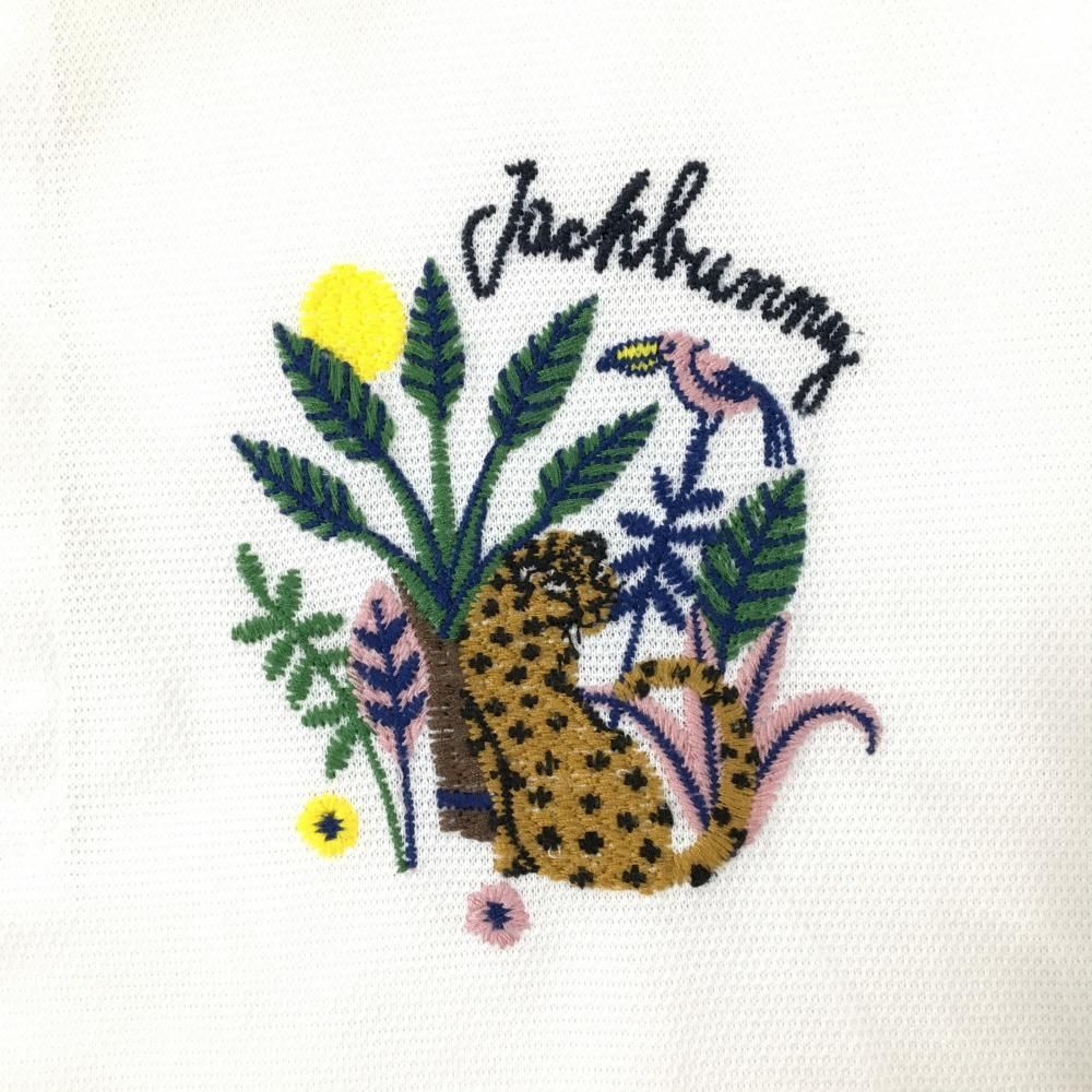 ジャックバニー 半袖ポロシャツ 白 ヒョウ刺しゅう メンズ 4(M) ゴルフ
