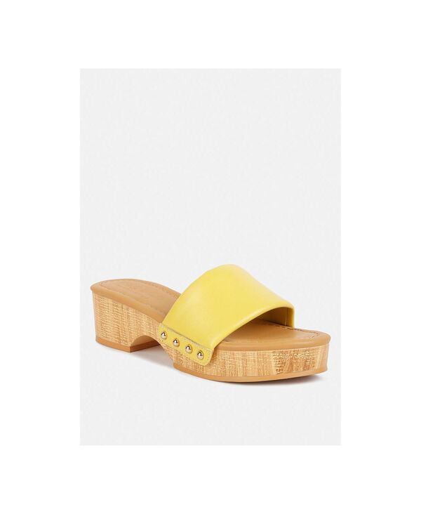 ラグアンドコー レディース シューズ サンダル レザー ヒール Rag Co MINNY Women Textu red Heeleather Slip On Sandals Yellow イエロー