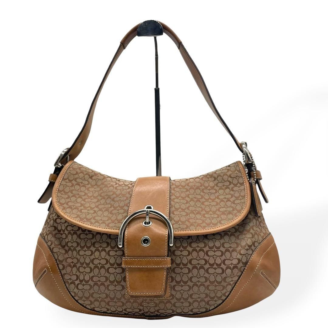 美品 COACH コーチ ショルダーバッグ ソーホー ブラウン シグネチャー