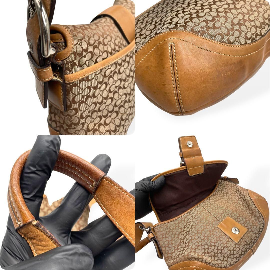 美品 COACH コーチ ショルダーバッグ ソーホー ブラウン シグネチャー