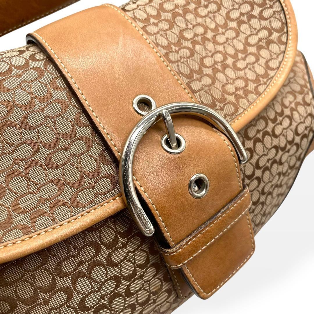 美品 COACH コーチ ショルダーバッグ ソーホー ブラウン シグネチャー