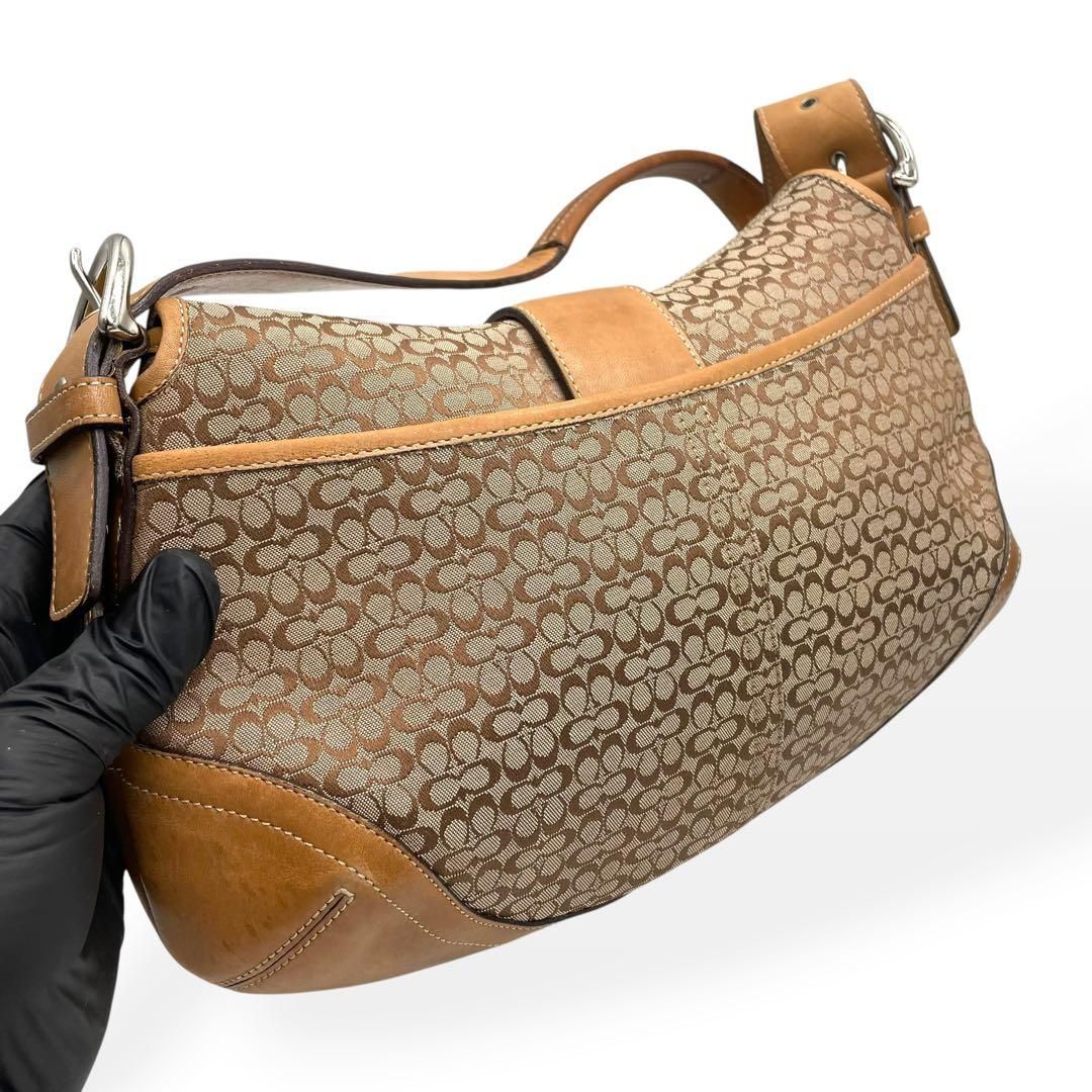 美品 COACH コーチ ショルダーバッグ ソーホー ブラウン シグネチャー
