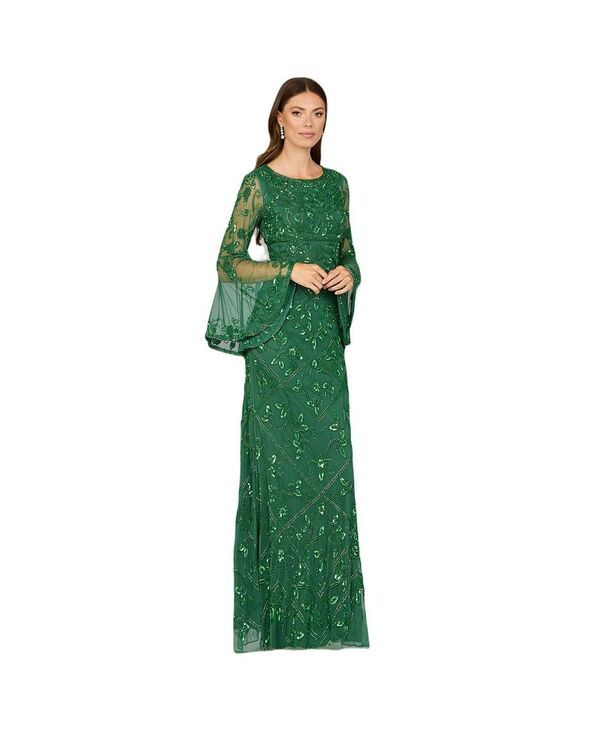 ララ レディース トップス ワンピース ハイネック Lara Womens Bell Sleeved High Neck Beaded Gown Forest green グリーン