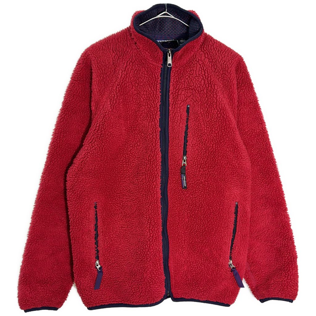 90年代 USA製 patagonia パタゴニア レトロカーディガン フリースジャケット アウトドア レッド(メンズ M)中古 古着 Y5527
