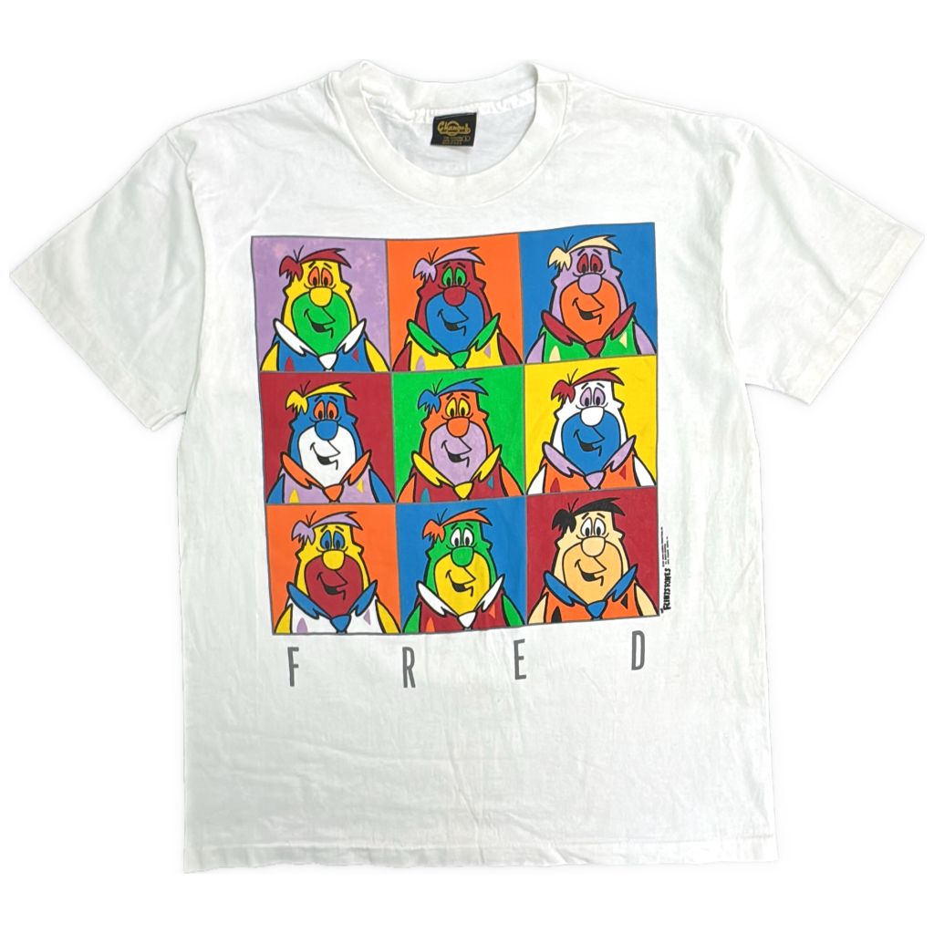 90年代 USA製 原始家族フリントストーン フレッド 半袖Ｔシャツ アニメ キャラクター ホワイト(メンズ L)中古 古着 Y5545