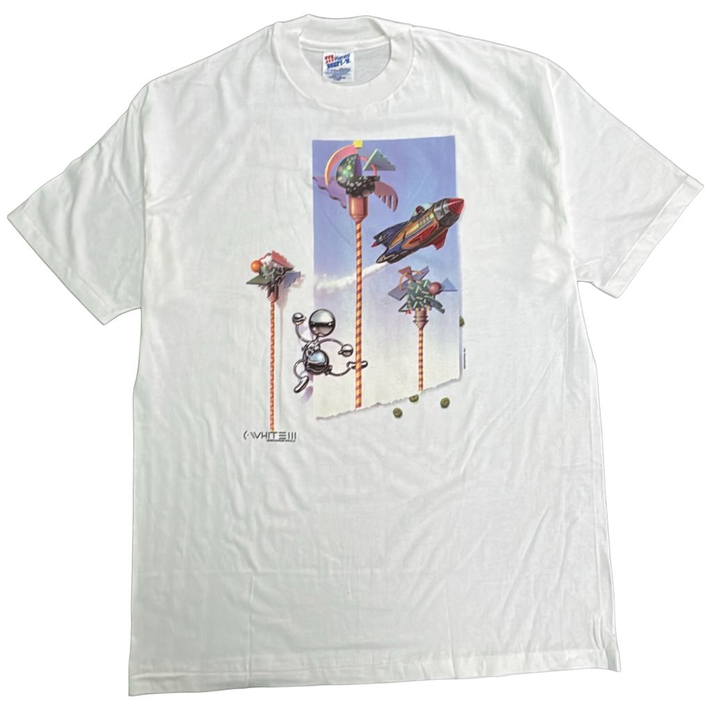 90年代 USA製 Charles White III チャールズ・ホワイト 半袖Ｔシャツ アート ホワイト(メンズ XL)中古 古着 Y5546 10,313円