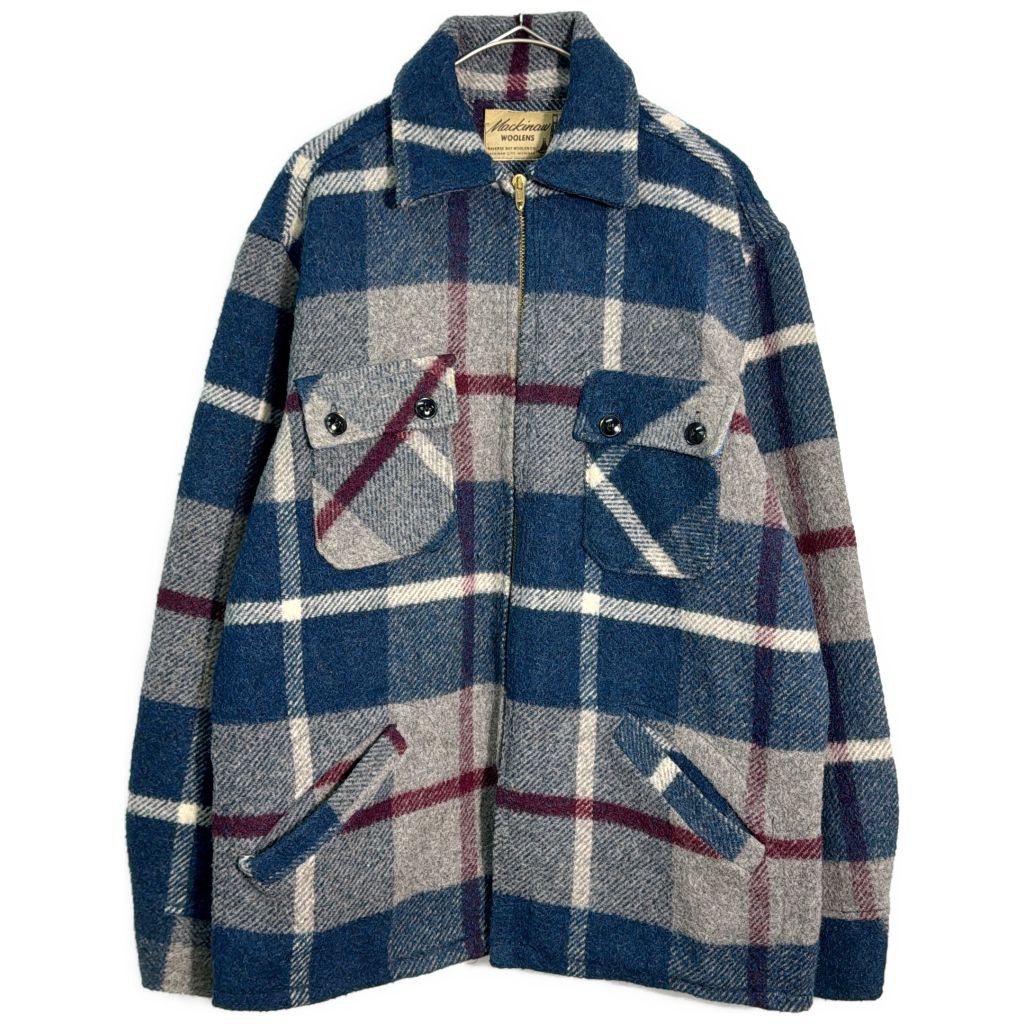 70年代 Mackinaw Woolens ウールジャケット ヴィンテージ チェック ブルー(メンズ M相当)中古 古着 Y5572