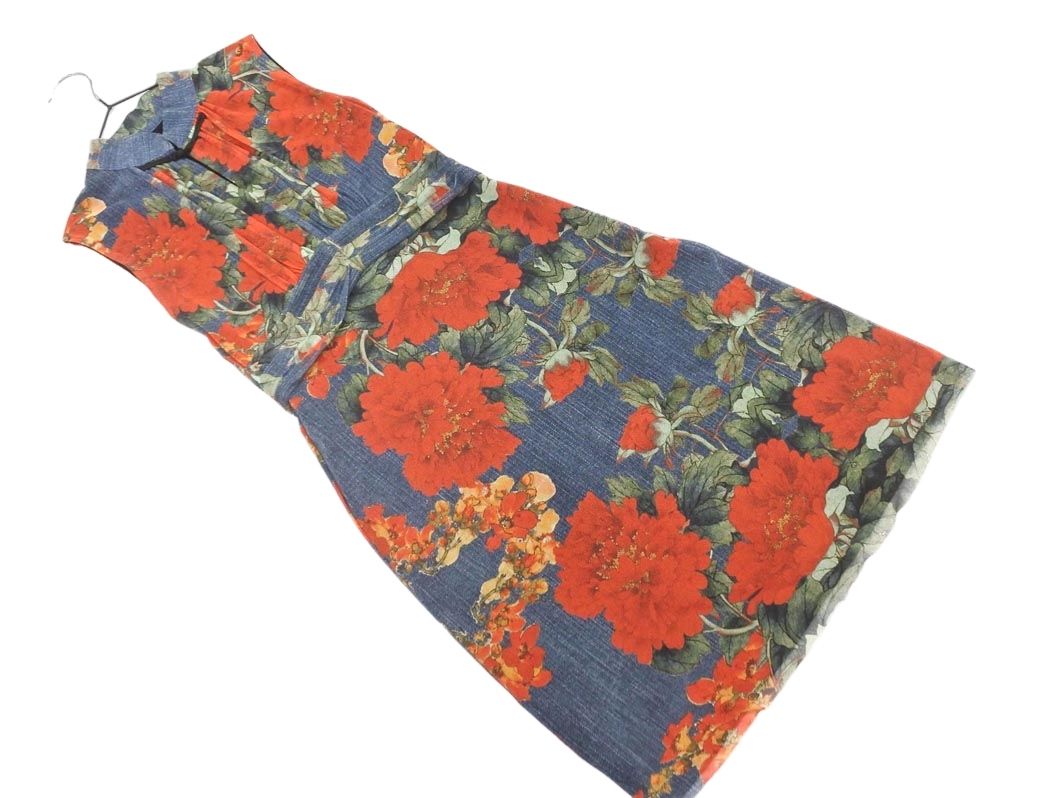 VIVIENNE TAM ヴィヴィアンタム デニム調 花柄 メッシュ ノースリーブ ワンピース size0/紺 ■◆ レディース