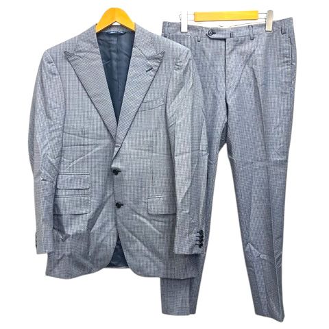 カナーリ CANALI スーツ セットアップ シングル テーラード ジャケット パンツ ウール チェック 48 紺 ネイビー