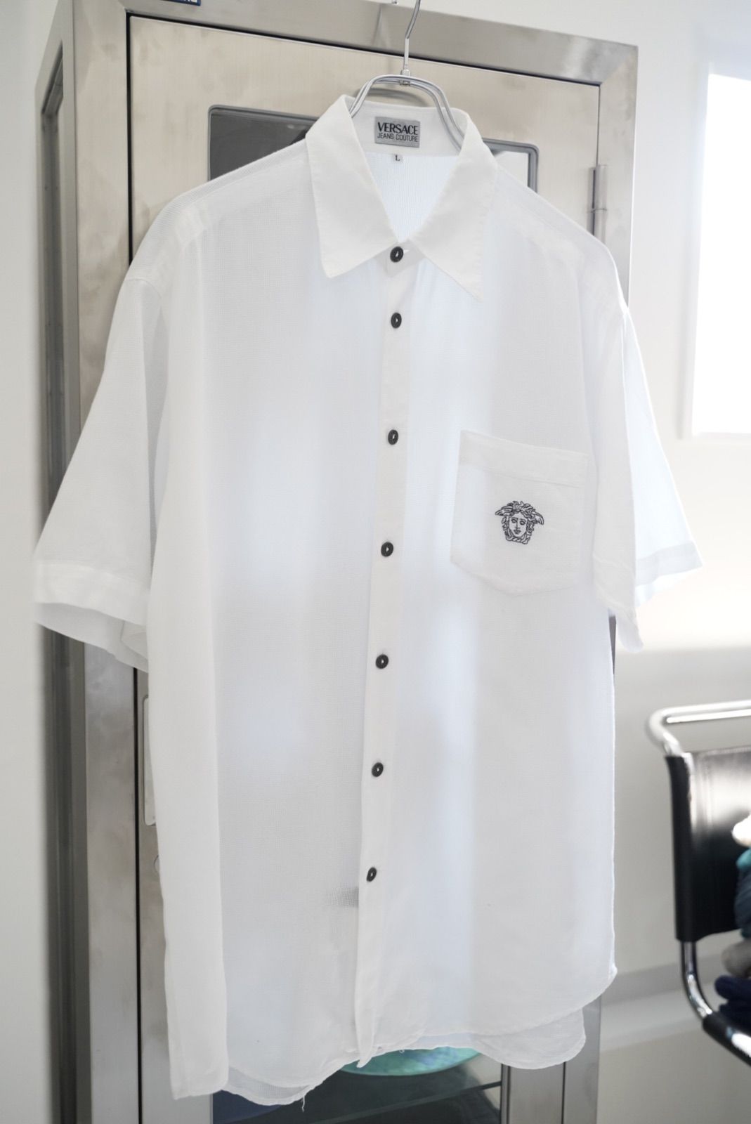 90s VERSACE JEANS COUTURE cotton White shirt ベェルサーチ ハイ