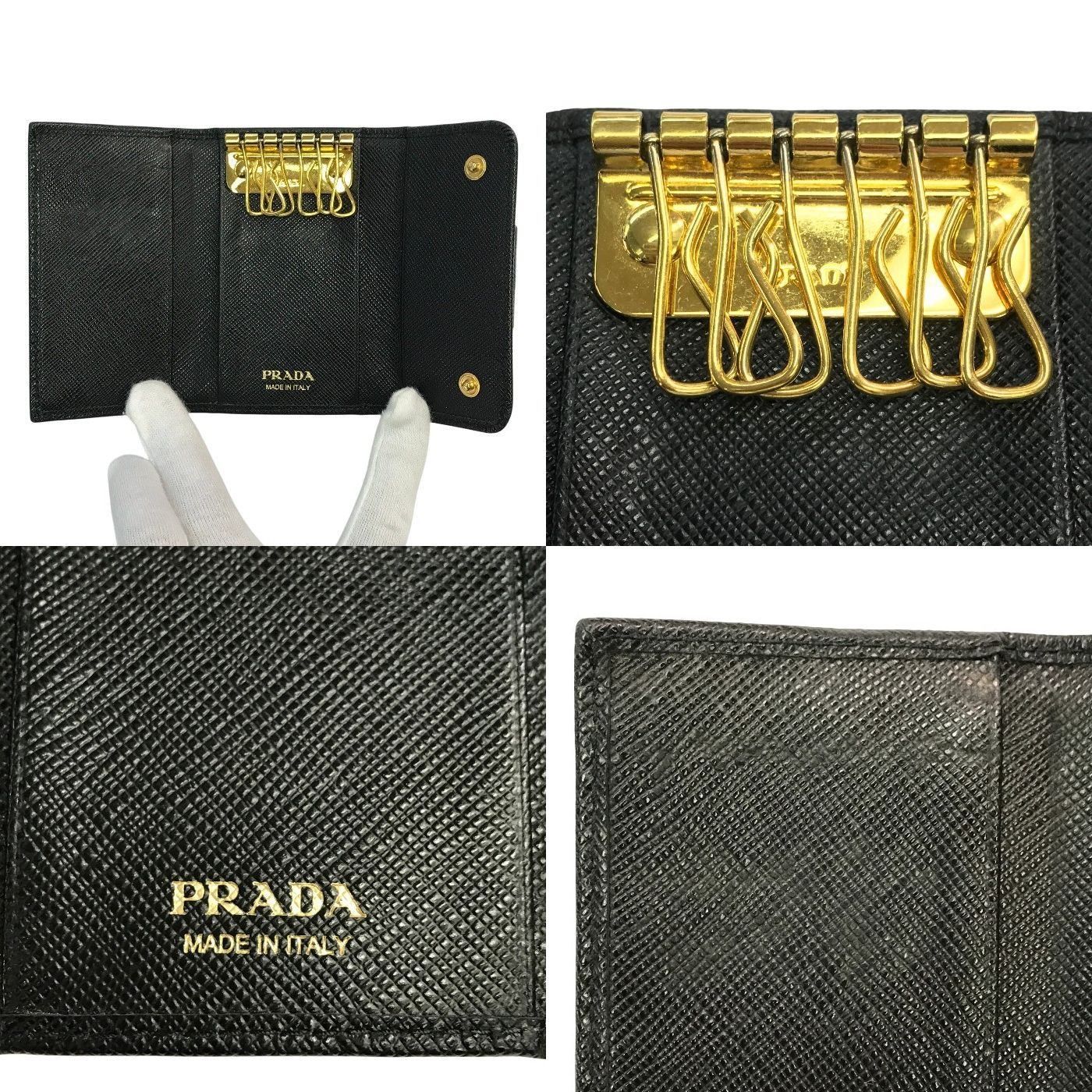 極美品 PRADA 6連 キーケース サフィアーノ ブラック 即日発送 ゴールド PRADA プラダ 6連キーケース レディース サフィアーノ レザー リボン