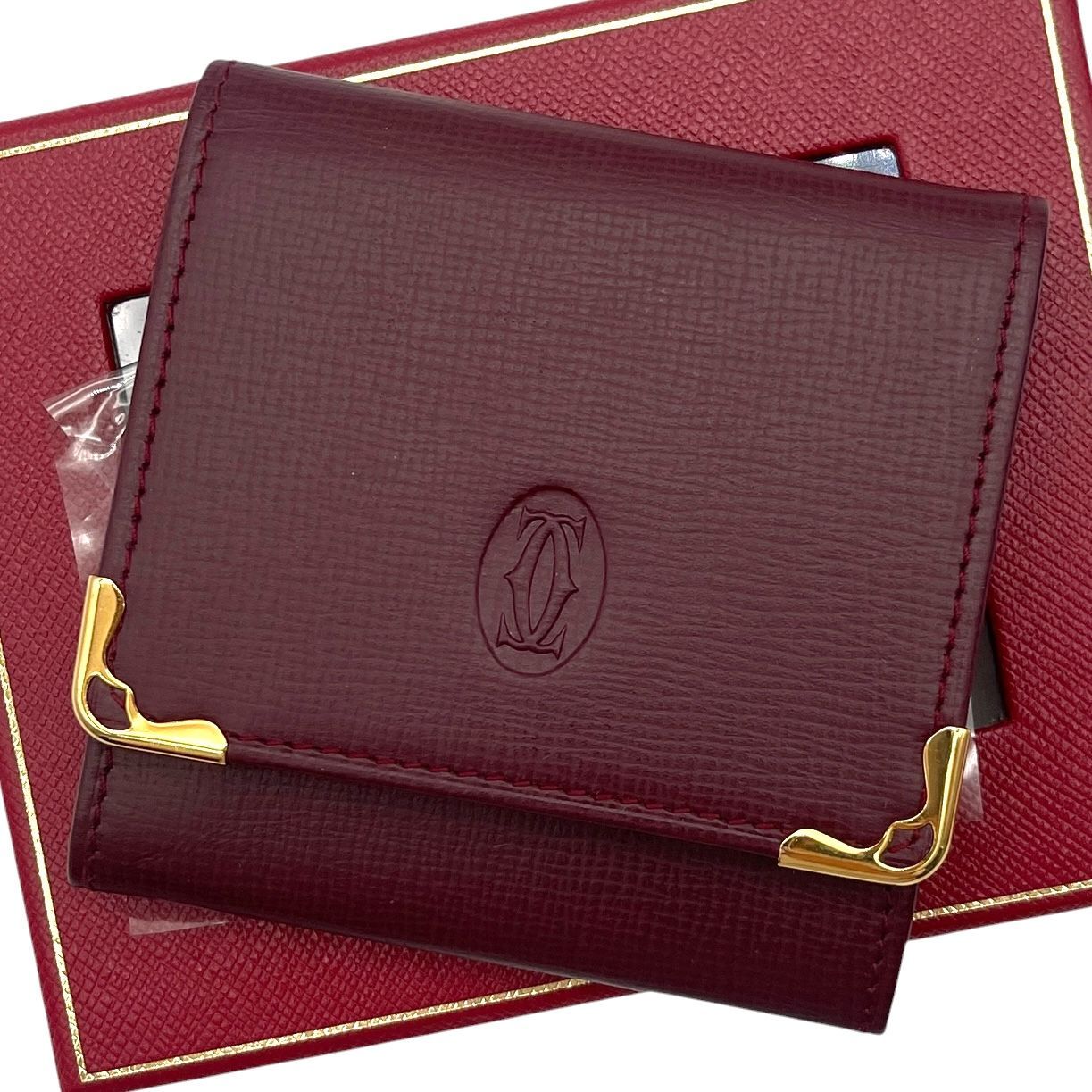 未使用品 Cartier カルティエ マストライン スクエアコインケース 小銭入れ レザー 本革 ボルドー 2Cロゴ 財布 小物 箱付き