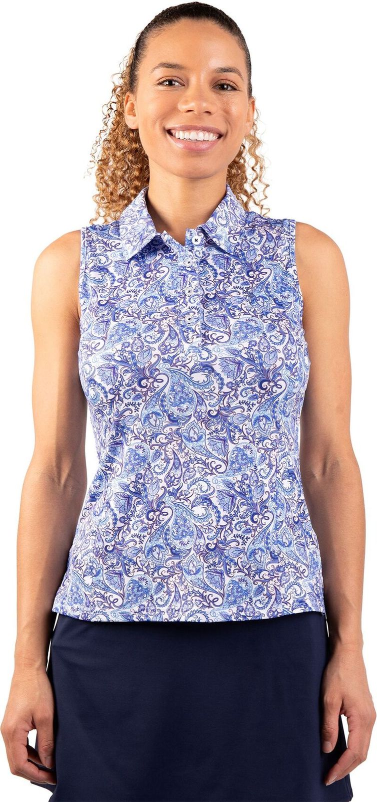 テーラーバード レディース トップス ポロシャツ ノースリーブ TailorByrd Womens Paisley Sleeveless Polo Light Blue ブルー