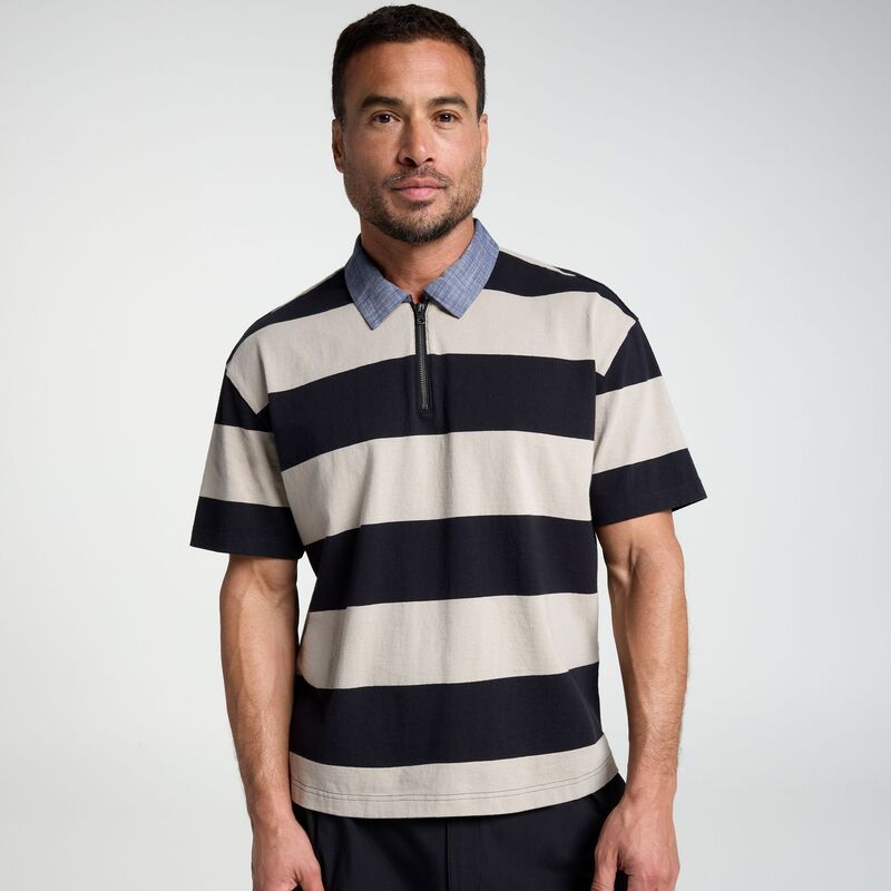 ヴァースト メンズ トップス ポロシャツ ジャージー VRST Mens Limitless Jersey Zipolo Pure Black Rugby Stripe ブラック