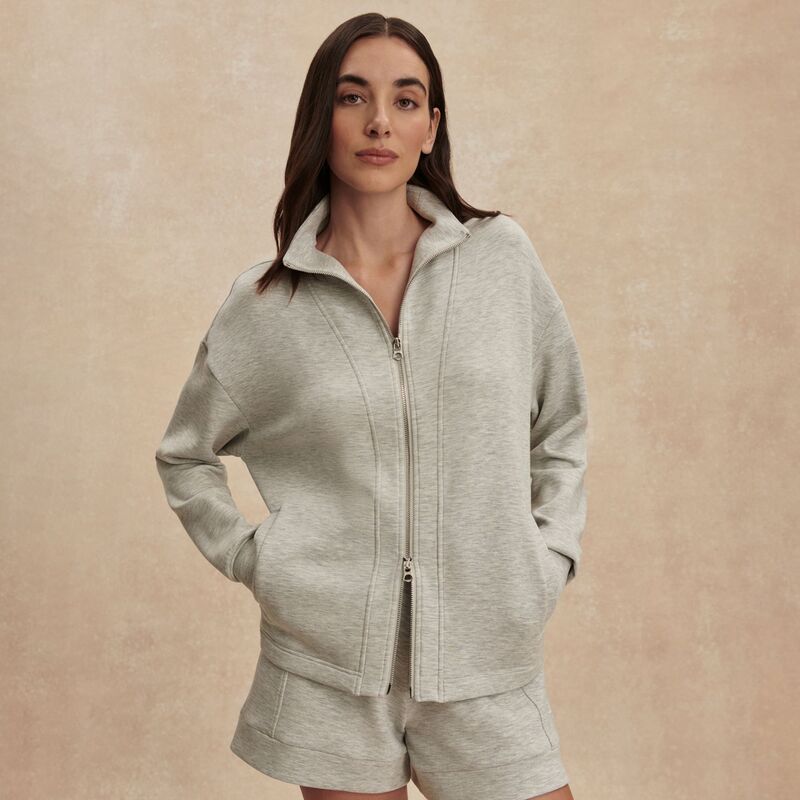 バーレイ レディース アウター パーカー・スウェット フルジップ シャツ Varley Womens Arlene Zip Through Sweatshirt Light Grey Marl グレー