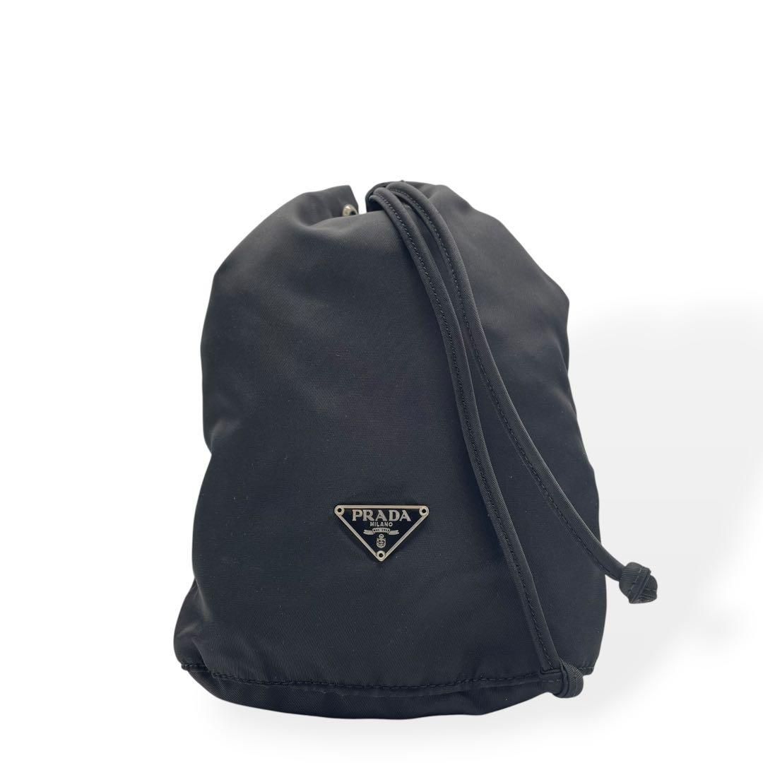 極美品　PRADA プラダ 三角ロゴ 巾着バッグ ハンドバッグ ナイロン 黒