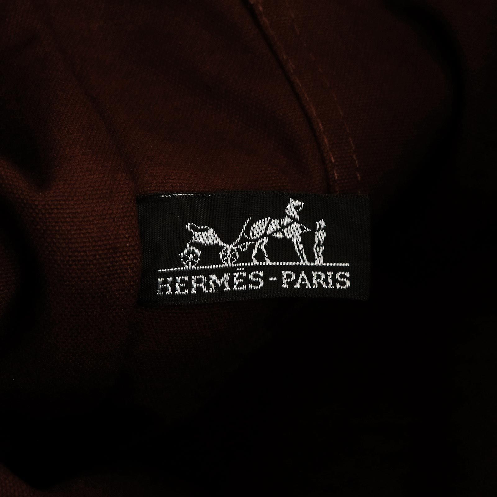 エルメス フールトゥ GM コットンキャンバス ブラウン ネイビー トート ハンドバッグ シルバー金具 HERMES（中古）