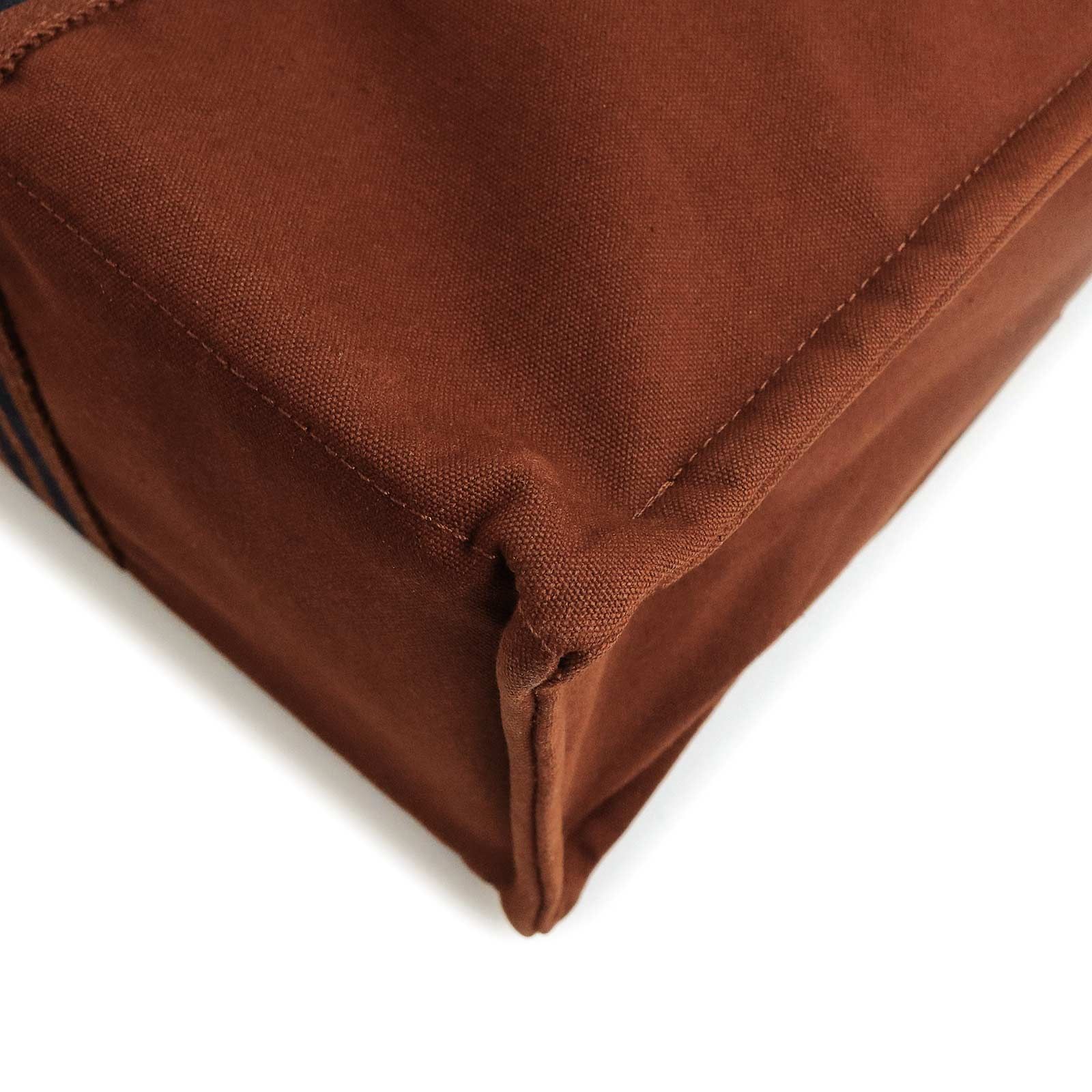 エルメス フールトゥ GM コットンキャンバス ブラウン ネイビー トート ハンドバッグ シルバー金具 HERMES（中古）
