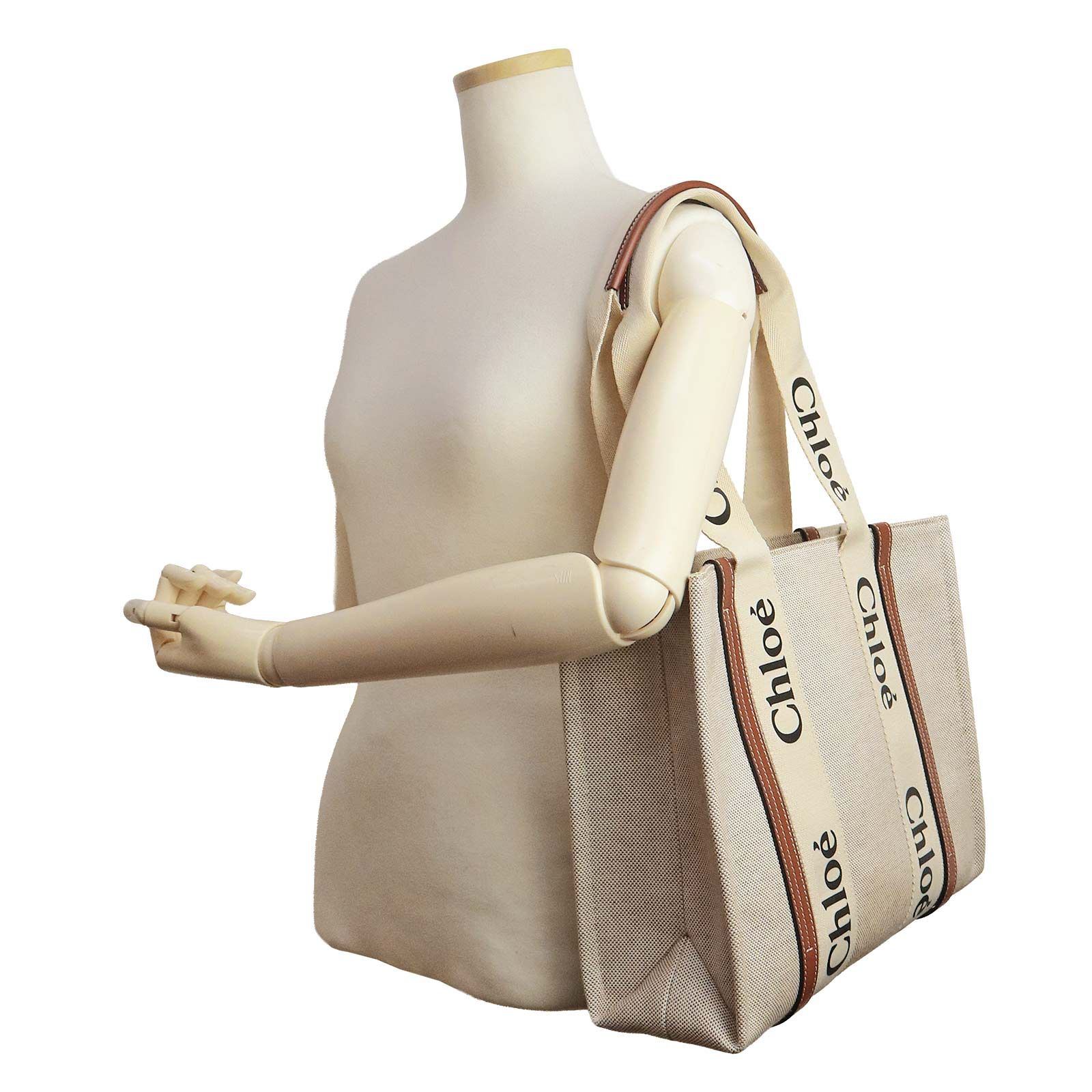 リネン製Woodyラージトートバッグ 茶色 - Chloé Chloé クロエ Woody 