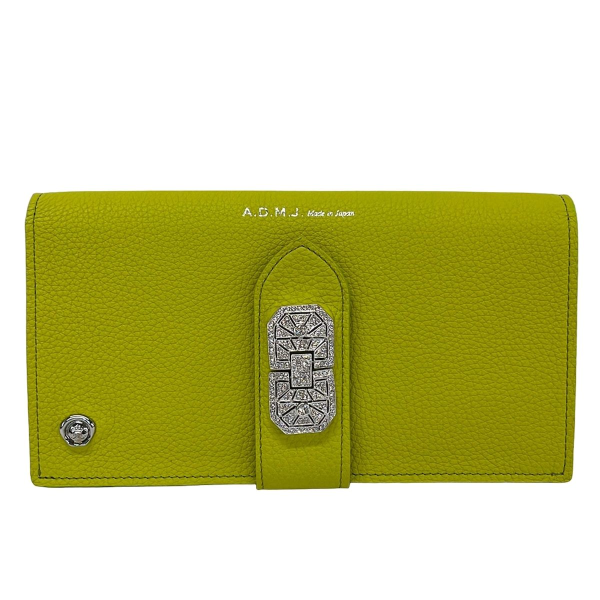 AccessoiresDeMademoiselle(ADMJ)(アクセソワ・ドゥ・マドモワゼル) 長財布 - イエローグリーン スワロクリスタル レザー