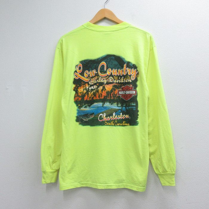 L/古着 ハーレーダビッドソン 長袖 ビンテージ Tシャツ メンズ 00年代 00s ビッグロゴ ワニ クルーネック イエロー【spe】 26jul02