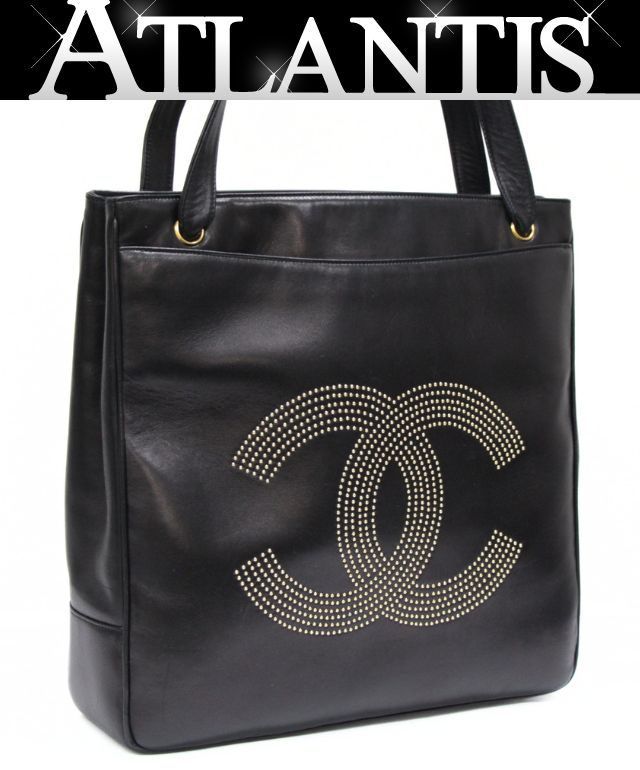 シャネル CHANEL スタッズココ トートバッグ レザー 黒 2番台 【75705