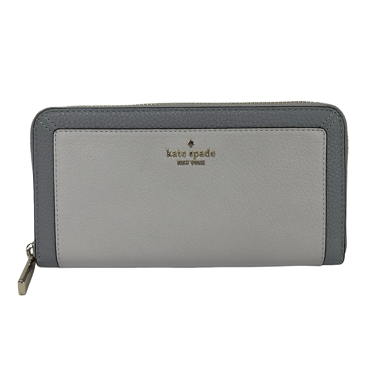 Kate spade(ケイトスペード) 長財布美品 レナ カラーブロック ラージ コンチネンタル ウォレット KI835 グレー ラウンドファスナー レザー 10,275円