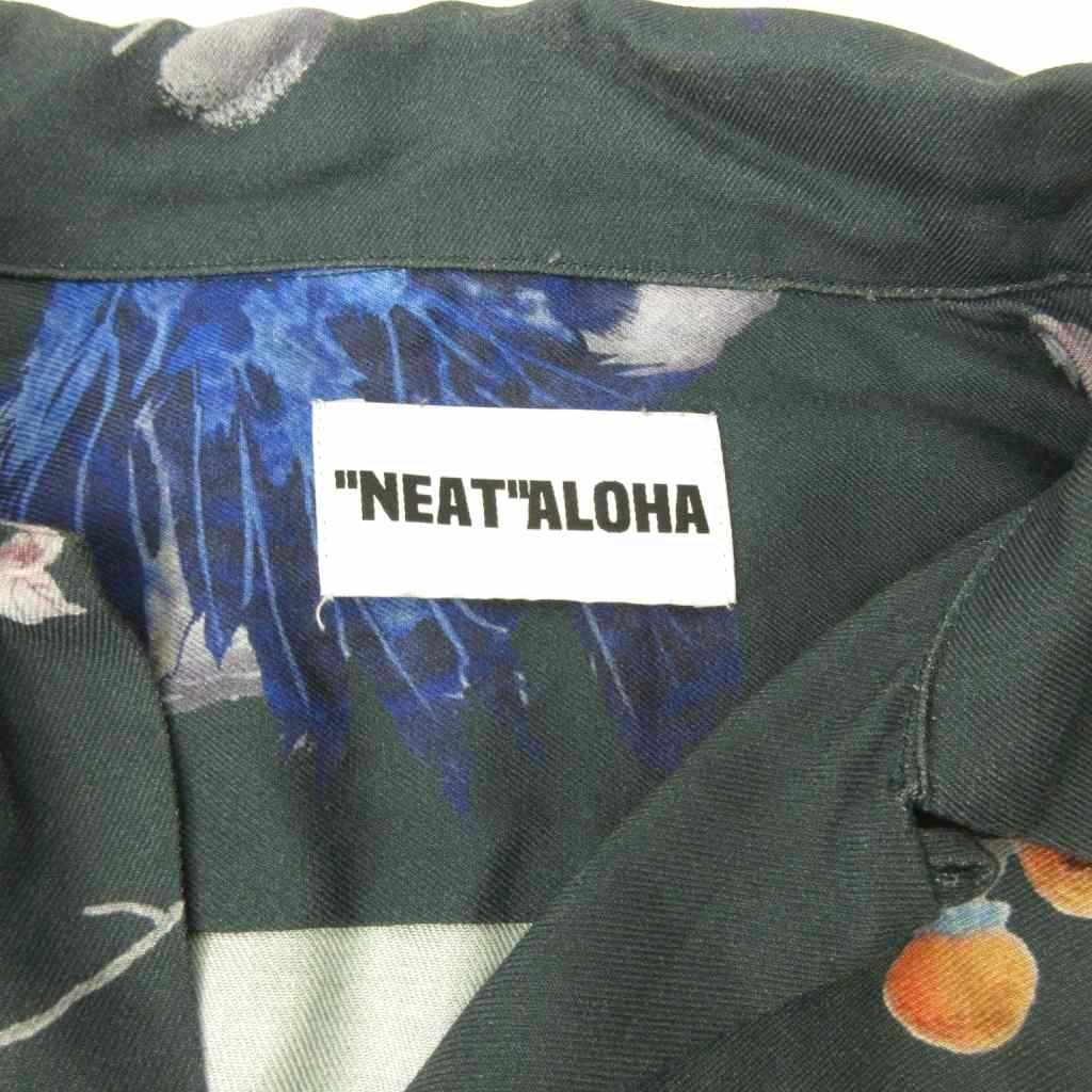 ニートアロハ NEAT ALOHA シャツ 鳥 総柄 長袖 M 黒 ブラック 0702