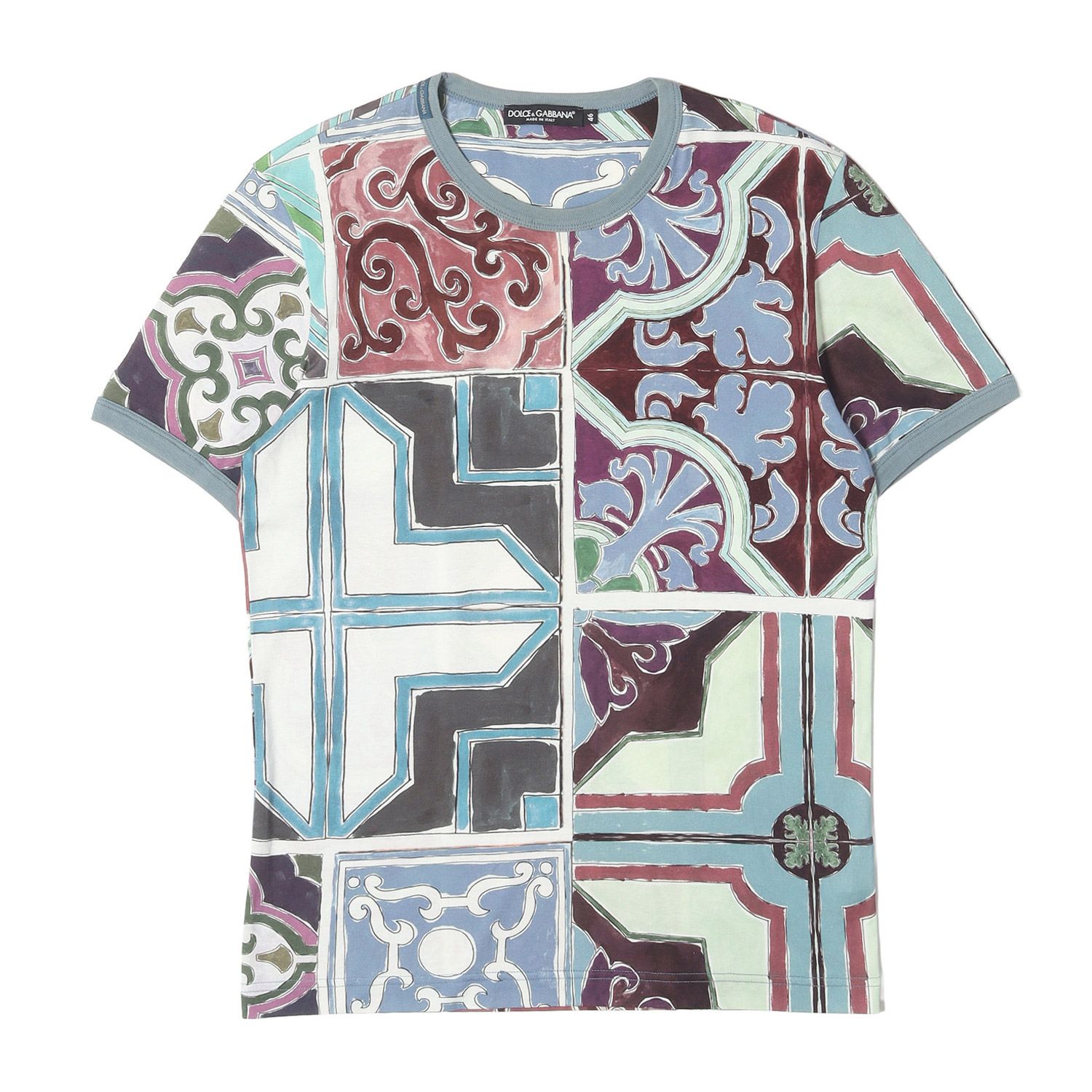 DOLCE&GABBANA ドルチェ&ガッバーナ Tシャツ マルチカラー サイズ:46 マヨリカ総柄 クルーネック Tシャツ イタリア製 トップス カットソー 半袖【メンズ】【中古】