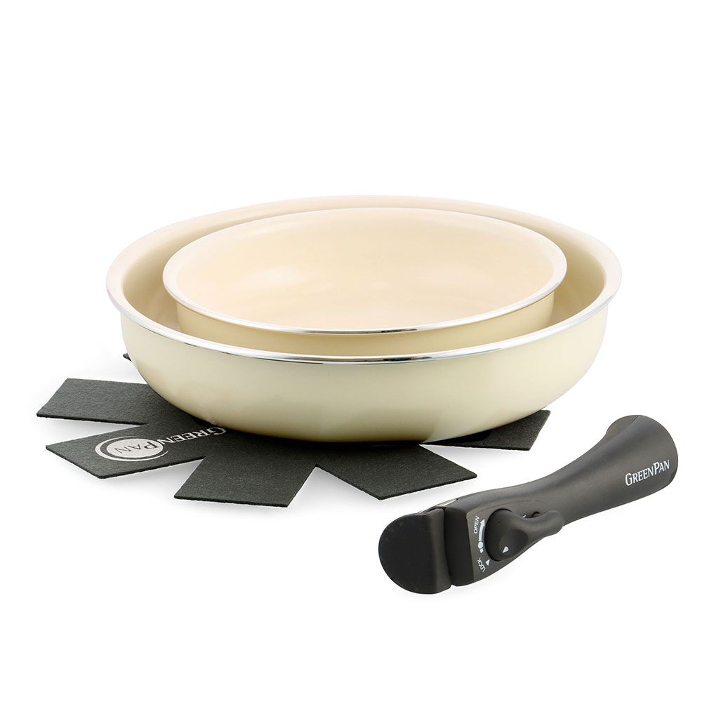 新品 グリーンパン クリックシェフ 4点セット フライパンセット 着脱ハンドル IH対応 GREENPAN【取っ手が取れる フライパン 20cm 26cm 片手鍋 鍋セット IH セラミック アルミ PFOA PFASフリー フッ素不使用】 クリームホワイト