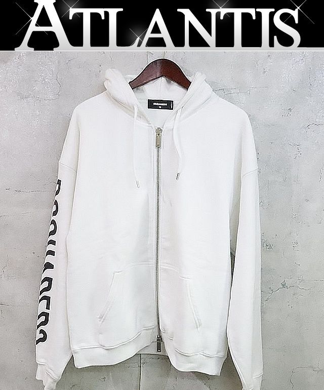 【広尾店】ディースクエアード DSQUARED2 D2 Zip Herca Hoodie スリーブロゴ ジップアップパーカー白 コットン size:XS S74HG0139 S25516 【19537】