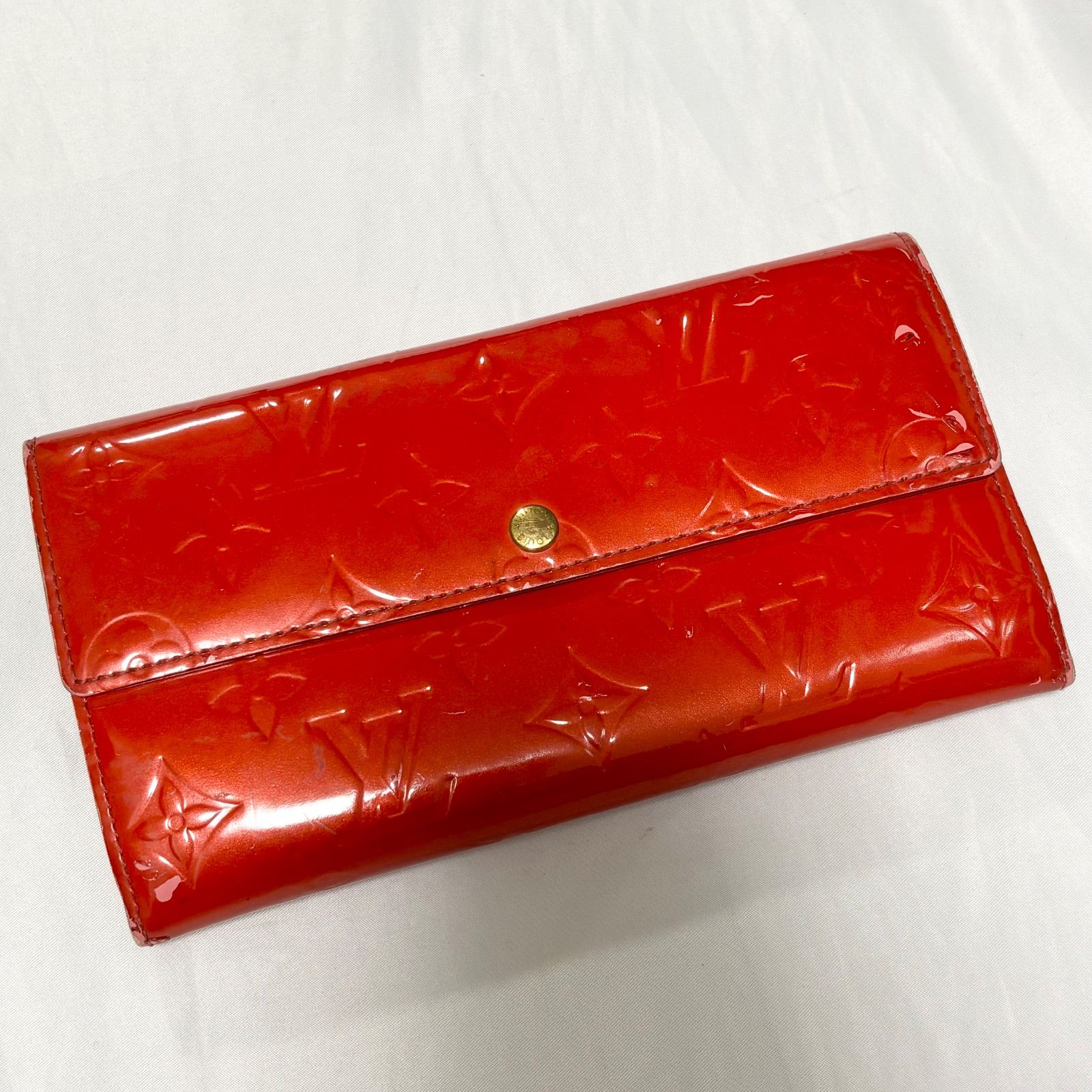 【送料無料】Louis Vuitton/ルイヴィトン/長財布/ウォレット/サイフ/ポルトフォイユサラ/レッド/エナメルレザー/中古品