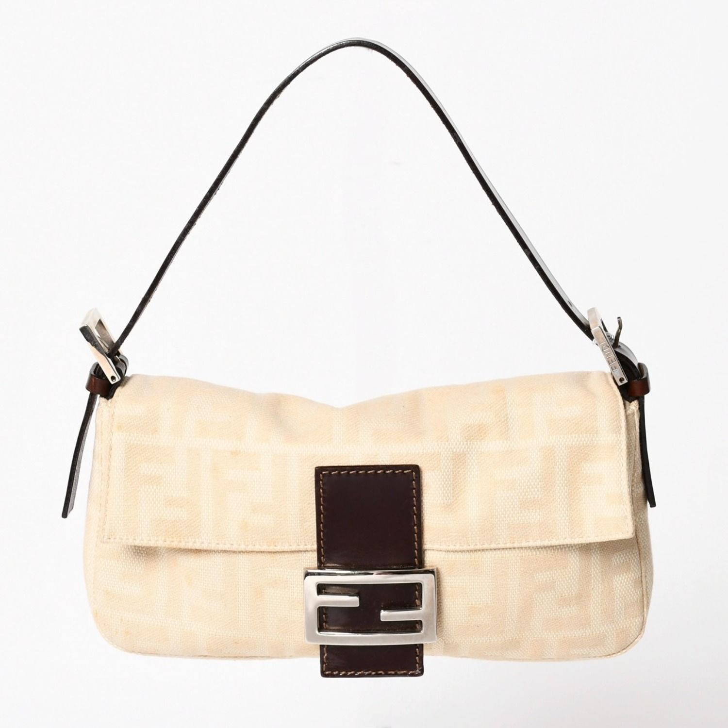 FENDI フェンディ ズッカ マンマバケット ベージュ ショルダーバッグ ハンドバッグ ブラウン シルバー金具 美品 中古 4a004896