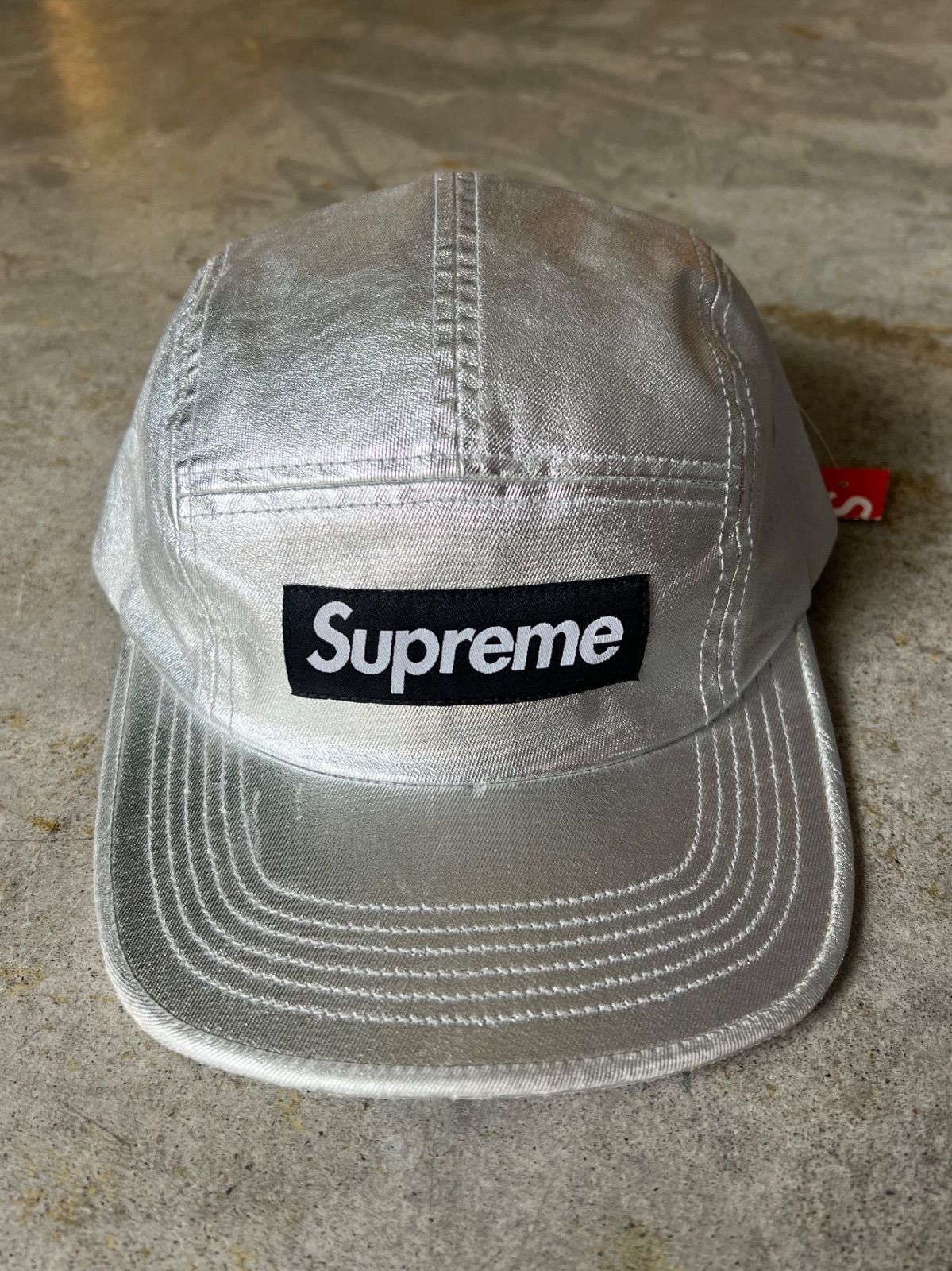 Supreme Box Logo メタリック シルバー キャンプキャップ USA製