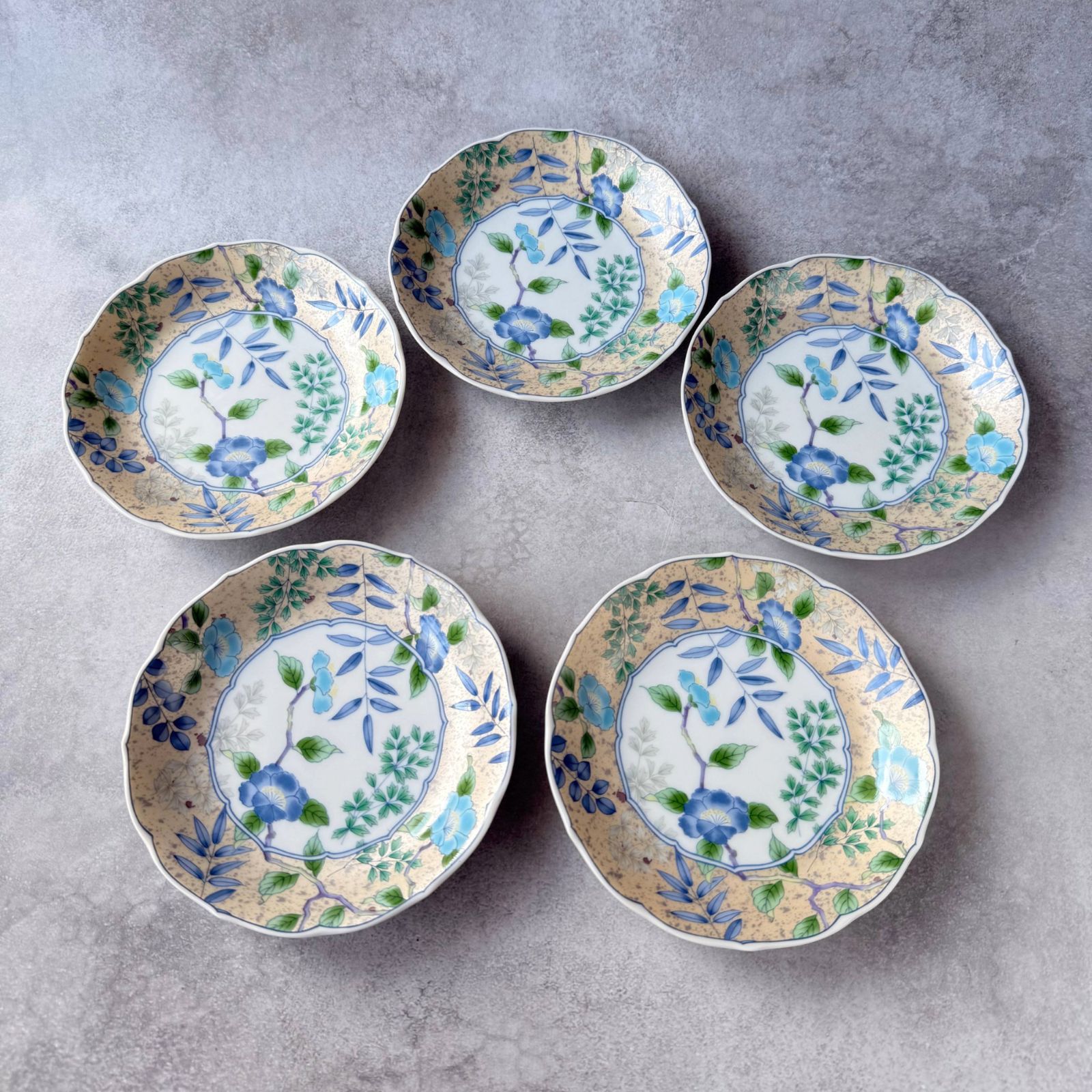 新品 庫山窯 美濃焼 朝顔金彩小皿 5枚セット 13.5cm｜Kozan Kiln Mino Ware Plates Set of 5