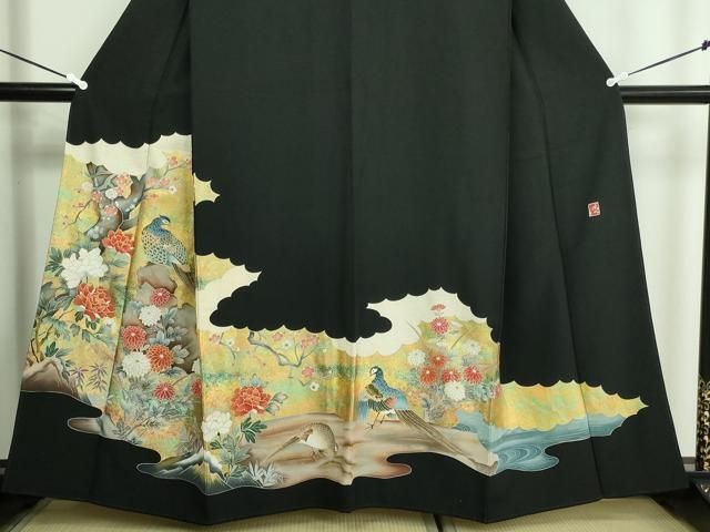 MOH0-0295 豪華黒留袖 作家物 流水花鳥文 金彩 正絹 逸品 - メルカリ