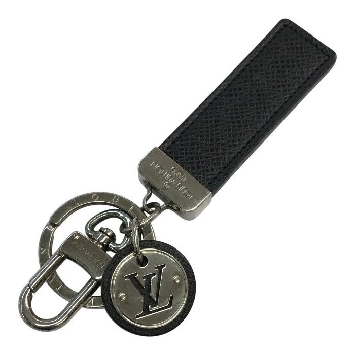 LOUIS VUITTON ルイヴィトン タイガ ポルトクレネオ キーホルダー ユニセックス レザー キーリング チャーム シルバー金具 ブラック M67242 中古 T1