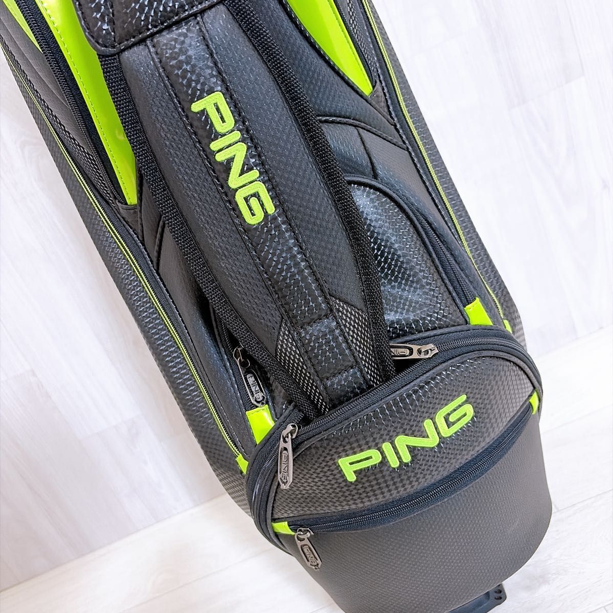 PING ピン キャディバッグ ゴルフバッグ 4分割 カート ブラック グリーン 不安定 G-0551 PING ピン キャディバッグ ゴルフバッグ 4分割 カート ブラック グリーン 不安定 G-0551