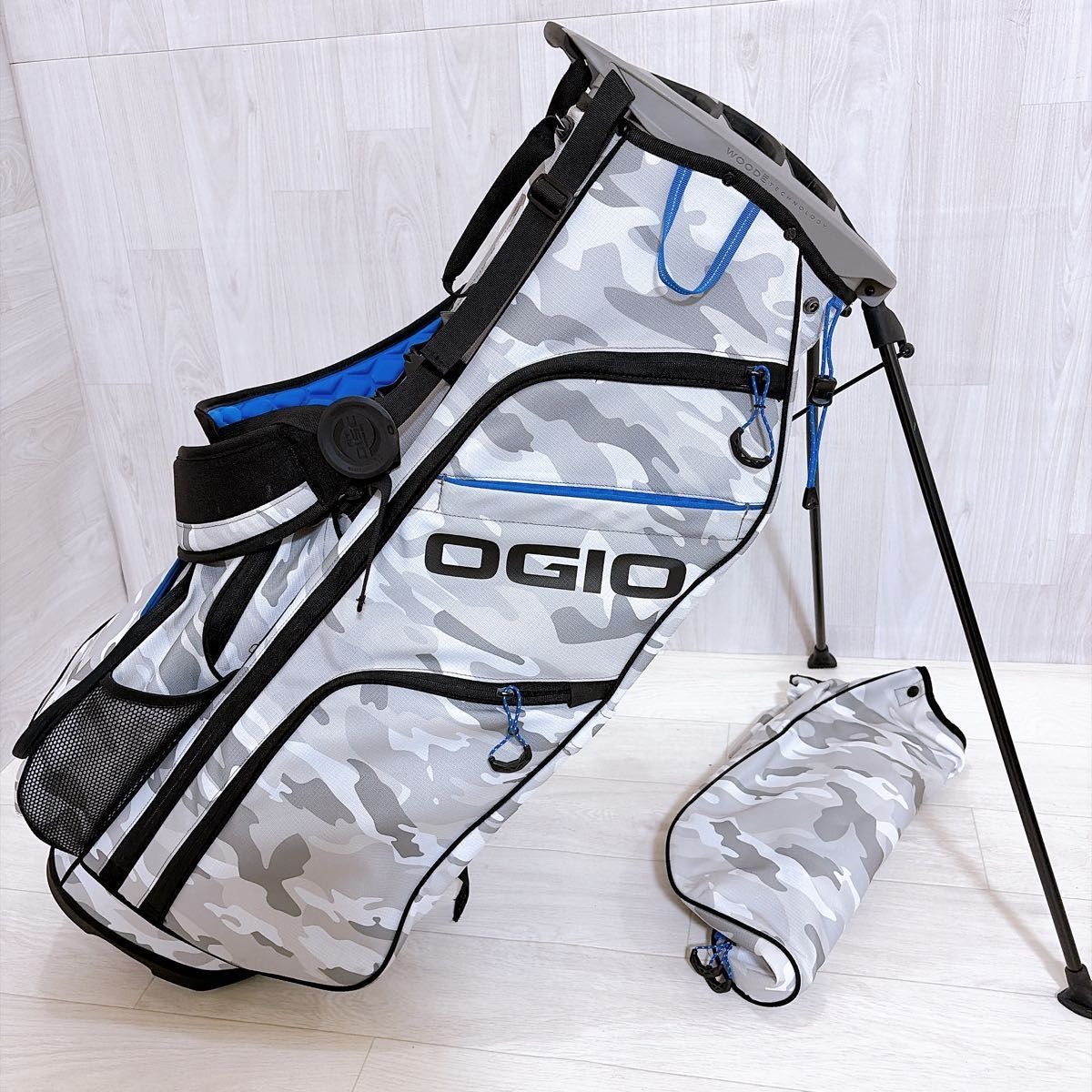 美品 OGIO WOODE オジオ キャディバッグ 軽量 スタンド式 ナイロン 8分割 カモフラ G-0558 17,750円