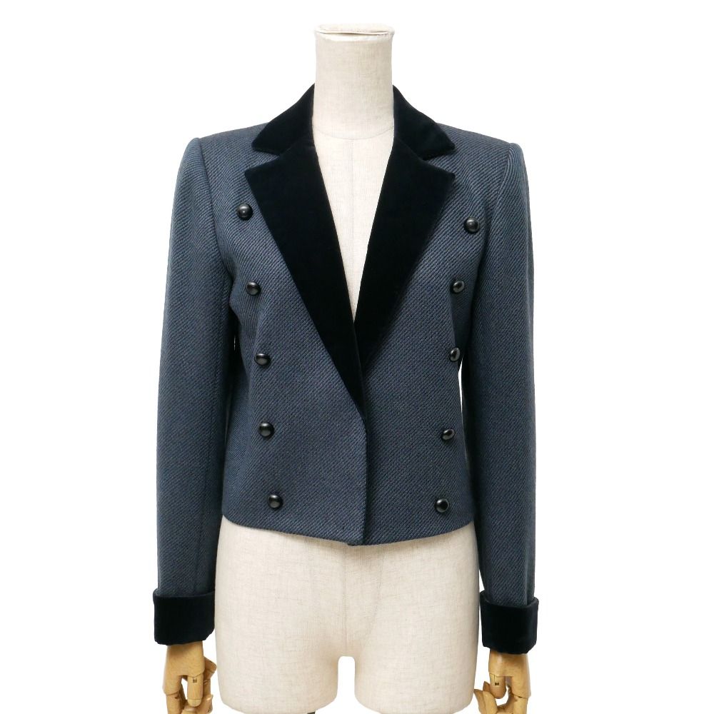 ■美品■YVES SAINT LAURENT イヴ・サンローラン ヴィンテージ diffusion femmes ディフュージョン・ファム ジャケット サイズM クロップド ブレザー 別珍 切替デザイン ブランド古着【中古】20260715/RB0060