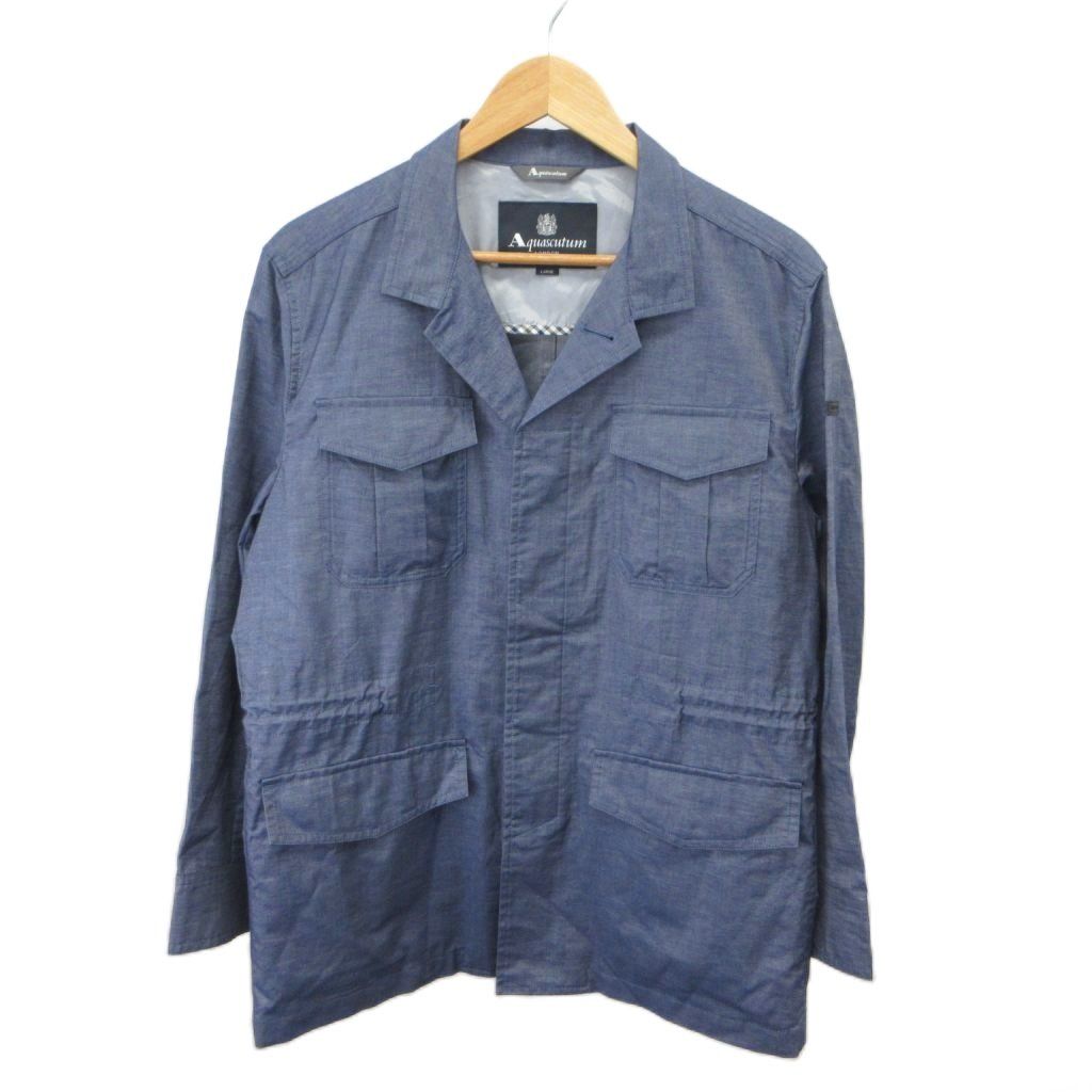 極美品　アクアスキュータム　カバーオール　ジャケット　麻100％　ロゴ　L 春夏 アクアスキュータム AQUASCUTUM カバーオール ジャケット 上着 麻