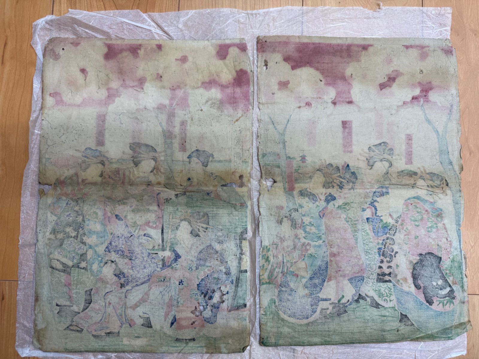 三代歌川豊国 二枚続 木版画 浮世絵 錦絵 美人画 古美術 - メルカリ