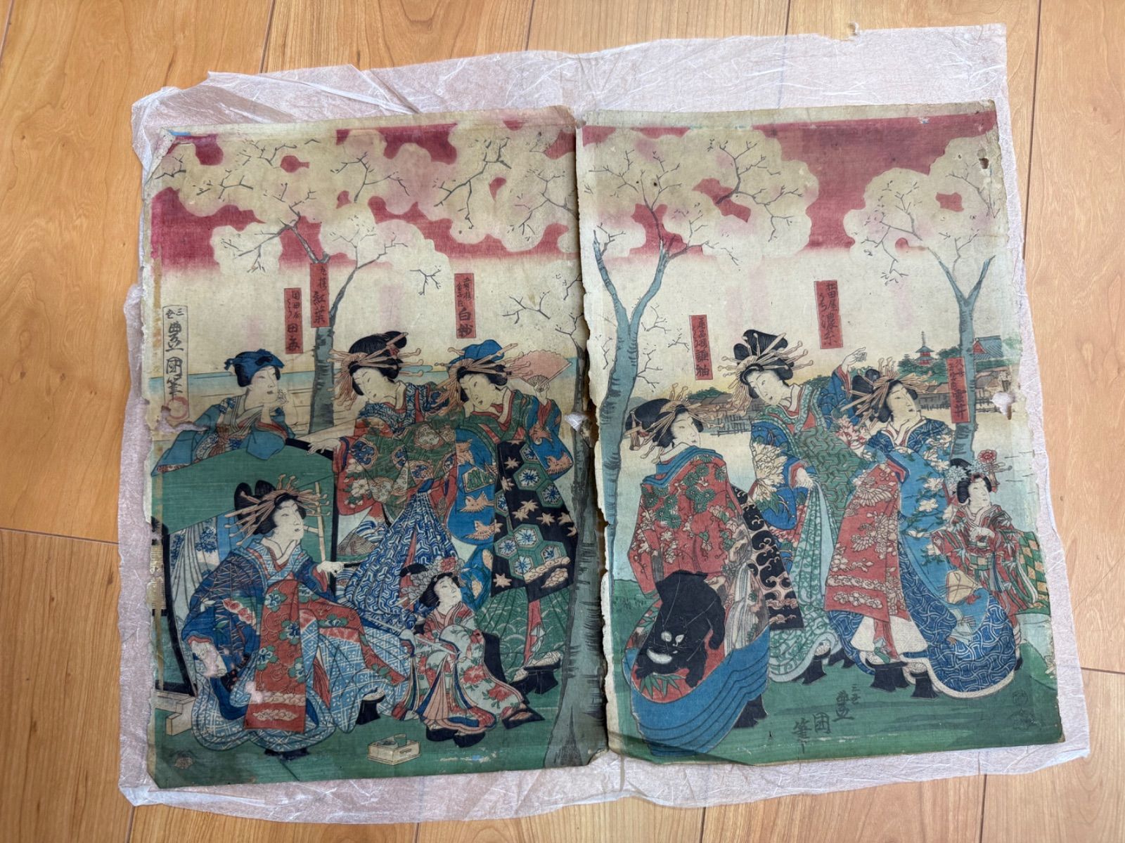 三代歌川豊国 二枚続 木版画 浮世絵 錦絵 美人画 古美術 - メルカリ