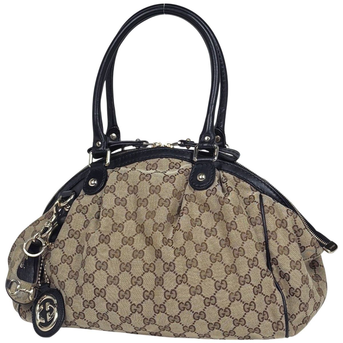 グッチ GUCCI GG柄 スーキー ハンドバッグ GGキャンバス ベージュ ブラック 223974 レディース 【中古】